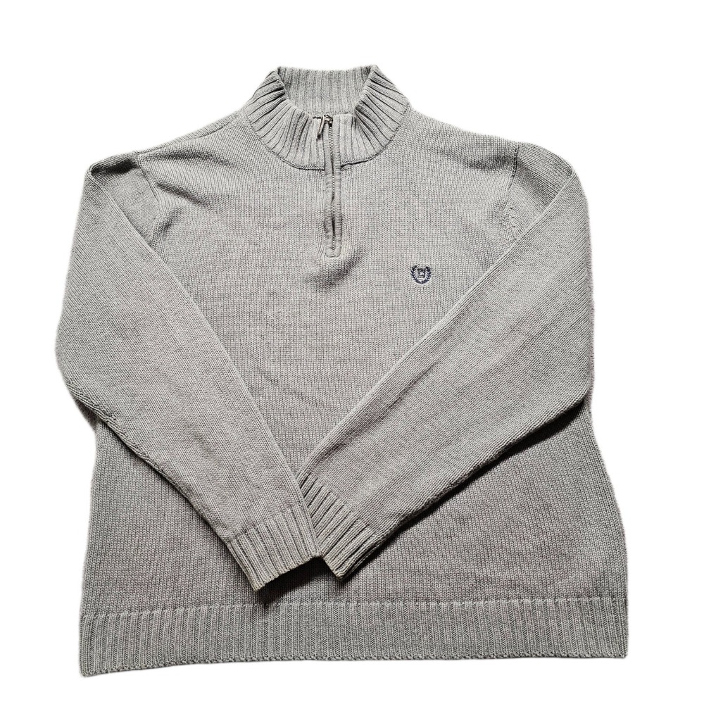 Chaps Sweater Mens XL Gray Knit Embroidered‎ Logo Long Sleeve 1/4 Zip Pullover